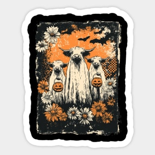 Spooky Halloween Cows with Pumpkins Sticker